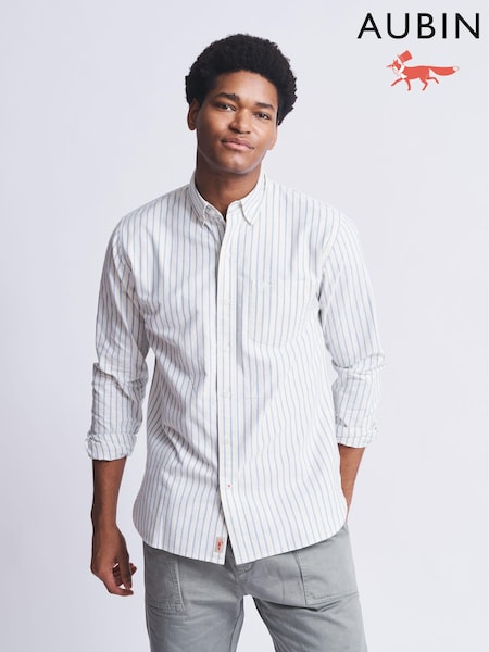 Albastru/alb - Aubin Aldridge Oxford Button Down Cotton Cămăși (N16297) | 330 LEI