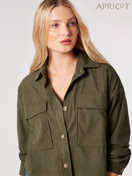 Apricot Green Cord Sherpa Cropped Shirt (N16374) | €21.50