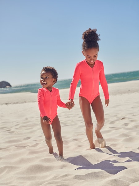 Fluro Pink - Long Sleeve Textured Swimsuit (3mths-16yrs) (N16389) | 11 € - 14 €