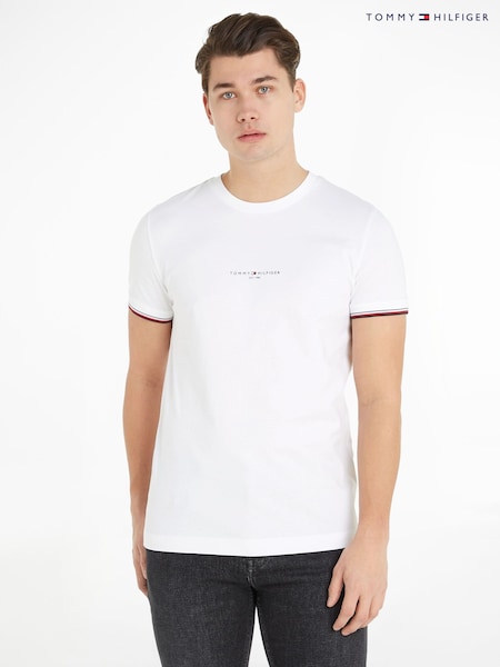 Tommy Hilfiger White Logo Tipped 100% Cotton T-Shirt (N16482) | €63