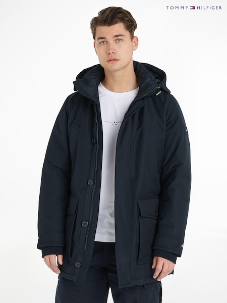 Tommy Hilfiger Blue Non-Fur Down Rockie Parka Hooded Jacket (N16491) | €238