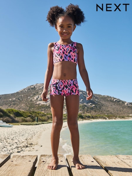Black/Pink Hearts Sporty Bikini (3-16yrs) (N16711) | €6 - €10