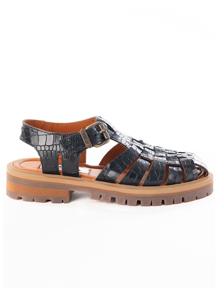 ASRA London Samo Croc Leather Gladiator Black Sandals (N16718) | €70