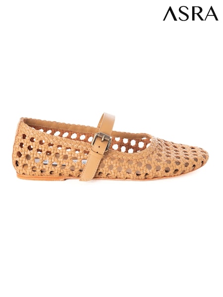 ASRA London Neve Woven Leather Strap Ballerina Brown Shoes (N16722) | €66