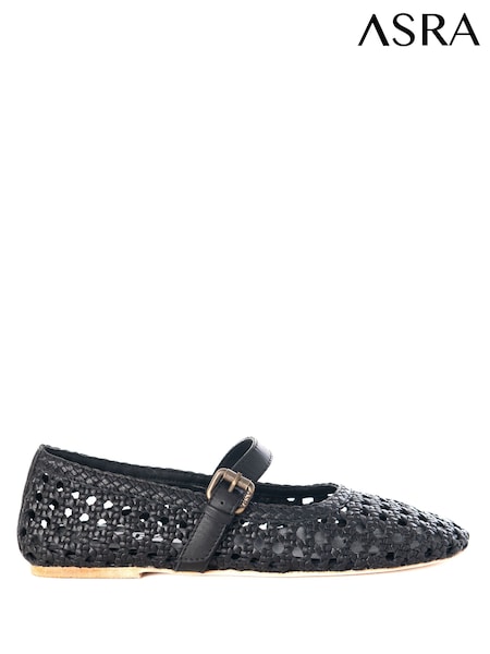 ASRA London Neve Woven Leather Strap Ballerina Black Shoes (N16723) | R$ 985