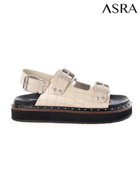 ASRA London Sami Croc Leather Studded White Sandals (N16729) | €72