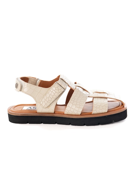 ASRA London Maddie Croc Effect Leather Fisherman White Sandals (N16732) | €76