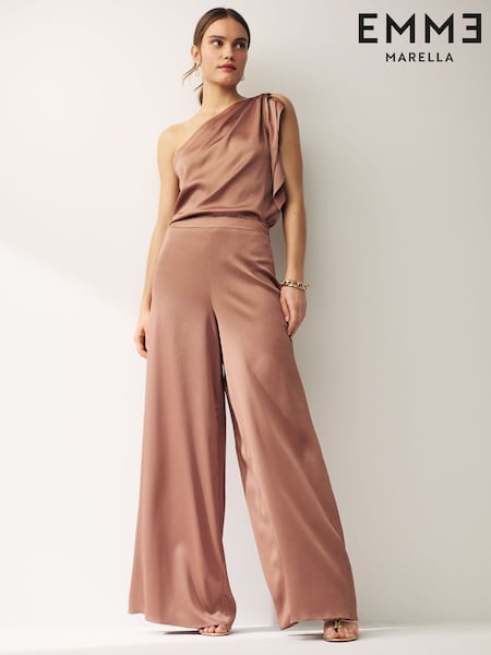 Emme Marella Eretto Wide Leg Satin Brown Trousers (N16794) | €59