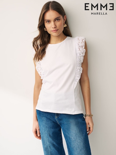 Emma Marella Opera Broderie Frill White Top (N16798) | €31