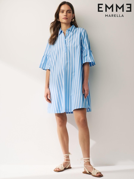 Emme by Marella Isarco Blue Strip 100% Cotton Midi Dress (N16800) | €88