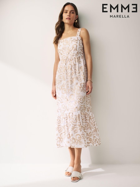 Emme by Marella Midi Strap White 100% Cotton Dress (N16801) | €52