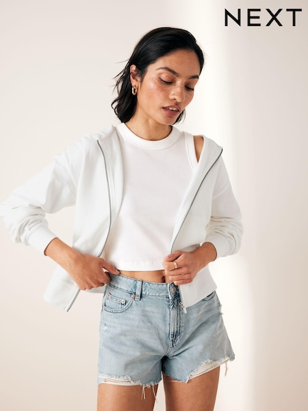 White Lightweight Summer Zip Through 100% Cotton Hoodie (N16811) | €8.50