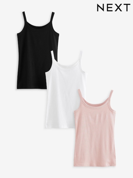 Black/White/Light Pink Cotton Rib Vests 3 Pack (N16871) | €22.50