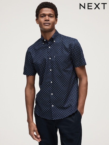 Navy Blue Easy Iron Button Down Short Sleeve Oxford Shirt (N16905) | €26