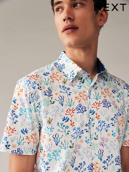 White Coral Regular Fit Printed Short Sleeve Shirt (N16912) | €16