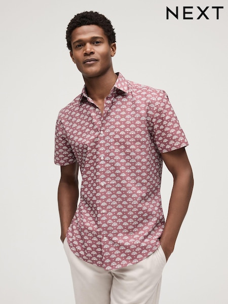 Coral Pink Sun Easy Iron Button Down Short Sleeve Oxford Shirt (N16915) | €10.50
