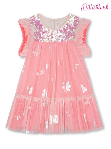 Billieblush Pink Glitter Mesh Frill Sleeve Party Dress (N16925) | €66