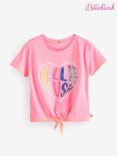 Billieblush Pink Glitter Heart Logo Cropped Tie Front T-Shirt (N16932) | 146 LEI
