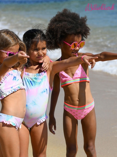 Billieblush Pink Rainbow Shimmer Frill Swimming Costume (N16941) | 178 LEI