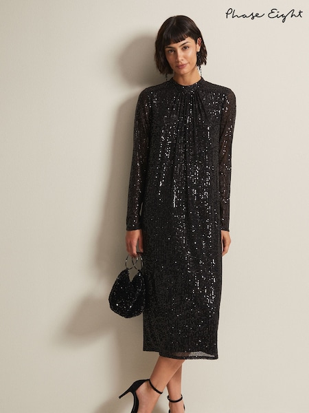 Phase Eight Cindy Sequin Midi Black Dress (N17055) | €53