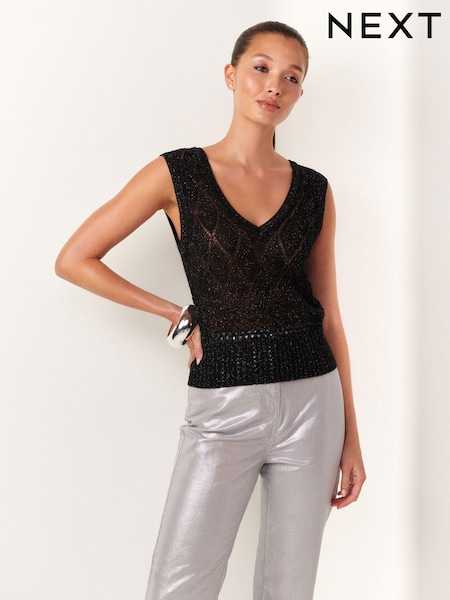 Schwarz - Stitch Detail Metallic Tank (N17064) | 6 €
