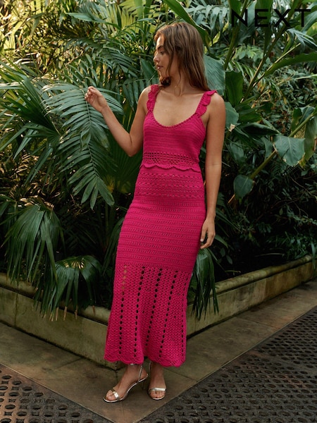 Pink Premium Hand Crochet Sleeveless Midi Dress (N17072) | €53