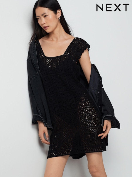Black Crochet Square Neck Mini Dress (N17074) | €10