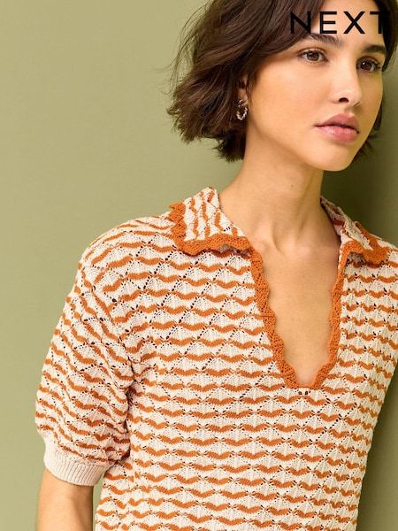 Orange Short Sleeve Stich Detail Polo Top (N17084) | €10