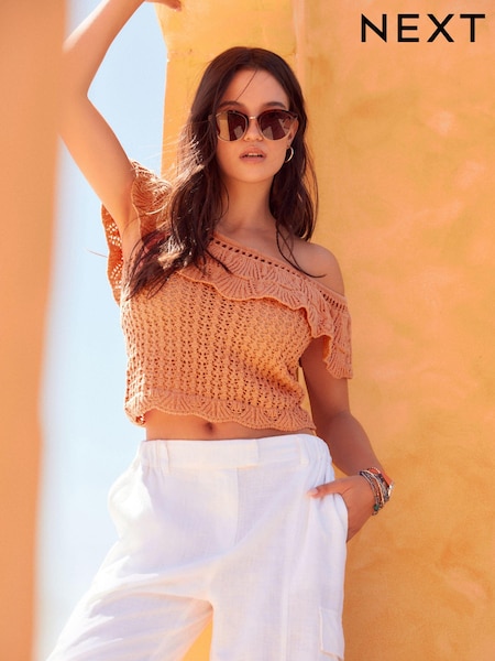 Orange Crochet Bardot Top (N17104) | €9