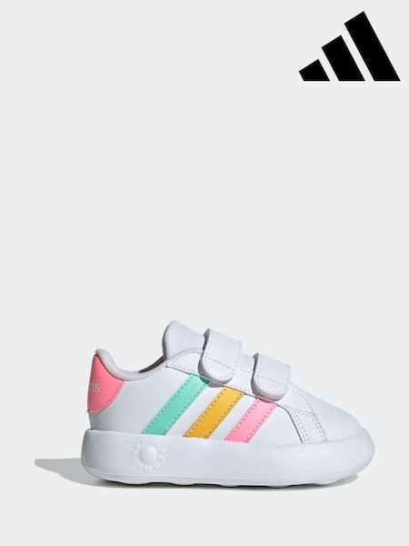 adidas White/Multi Kids Grand Court 2.0 Shoes (N17134) | R$ 225
