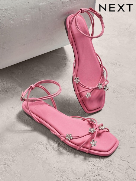 Pink Jewelled Flower Strappy Sandals (N17229) | €13