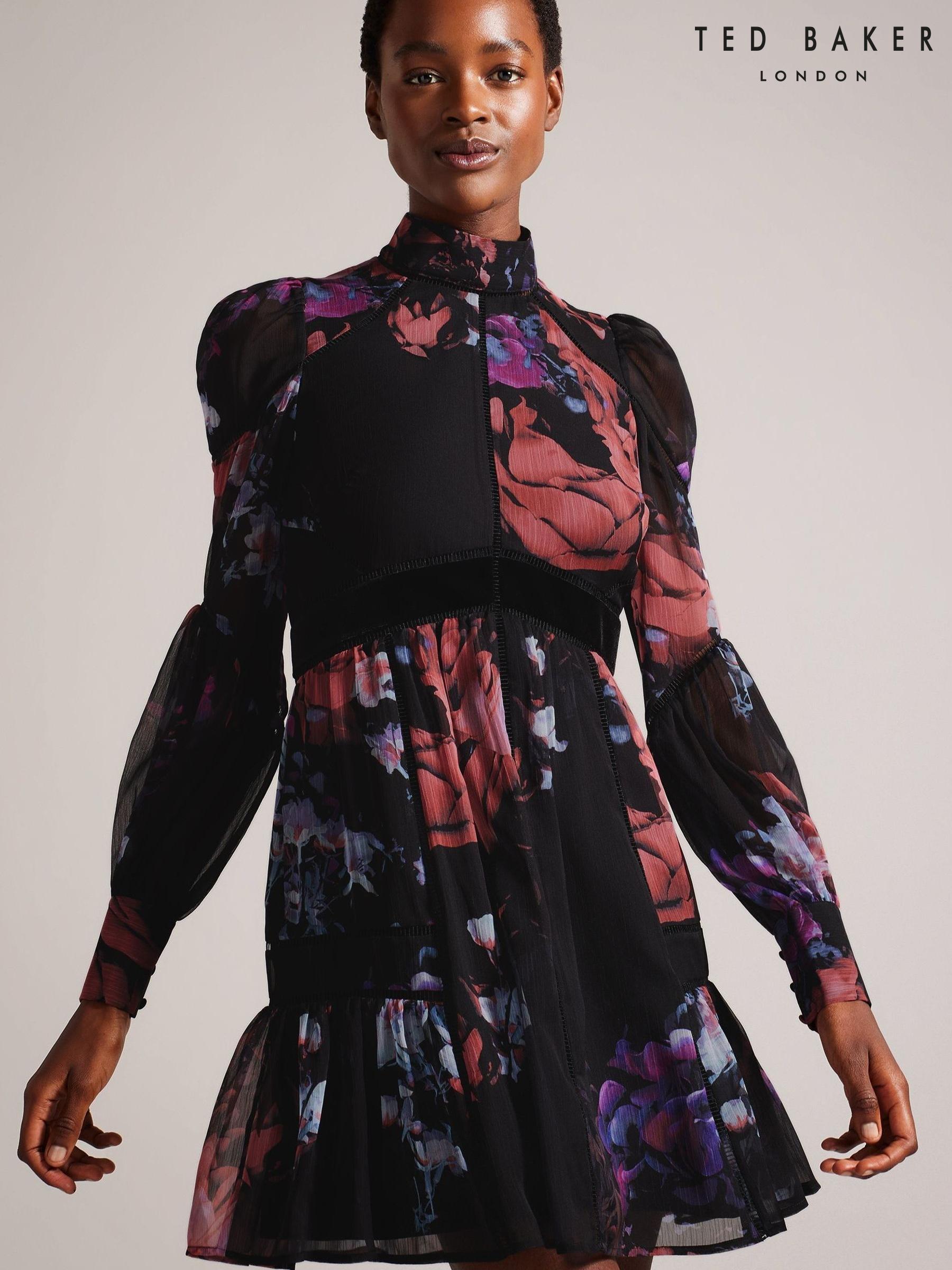 Ted baker long black dress on sale