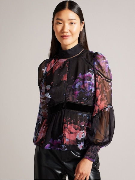 Ted Baker Neeveh Ladder Trim Velvet Black Top (N17245) | €39