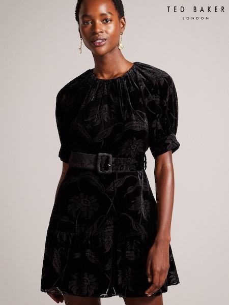 Ted Baker Tilliiy Black Fit And Flare Mini Dress With Puff Sleeves (N17248) | €60