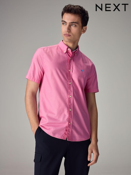 Pink - Oxford 100% Cotton Short Sleeve Shirt (N17326) | 96 LEI