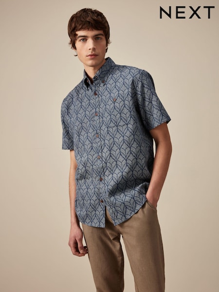 Blue Printed Short Sleeve Shirt (N17337) | €16