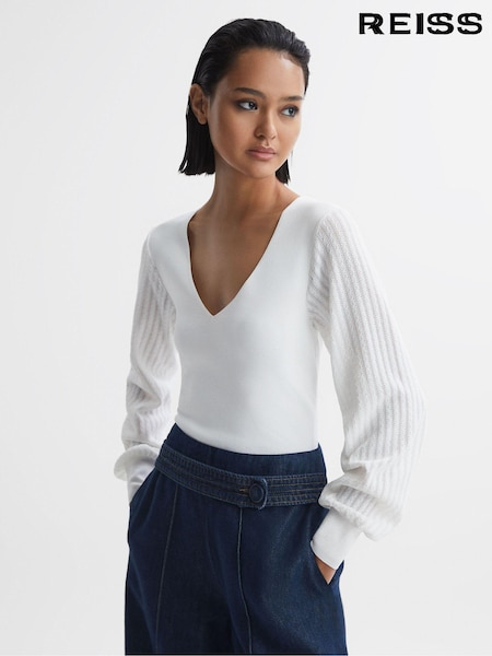 Reiss Ivory Lexi Knitted Blouson Sleeve Top (N17348) | €85