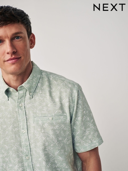 Verde - 100% Cotton Textured Floral Short Sleeve Shirt (N17491) | 119 LEI