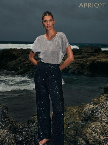 Apricot Silver Plisse Deep V Back Top (N17544) | €13