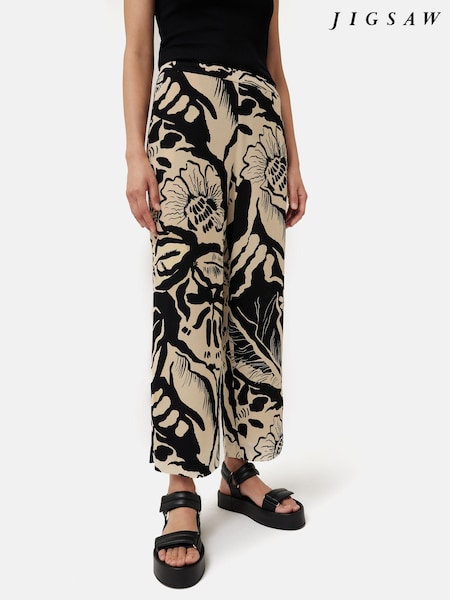 Jigsaw Strokes Floral Palazzo Black Trousers (N17611) | €77
