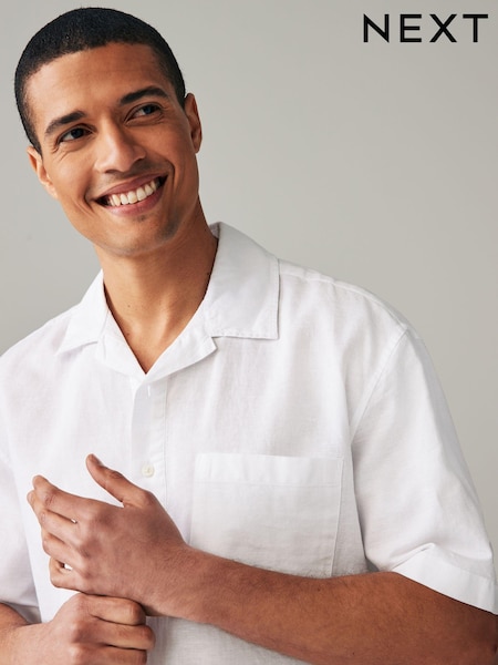 White Linen Blend Short Sleeve Shirt (N17785) | €6
