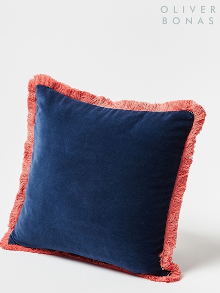 Oliver Bonas Ink Blue 100% Cotton Issey Velvet Fringed Cushion Cover (N17868) | €37