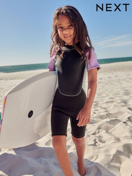 Black/Purple Short Sleeve Neoprene Wetsuit (1-16yrs) (N17903) | AED73 - AED86