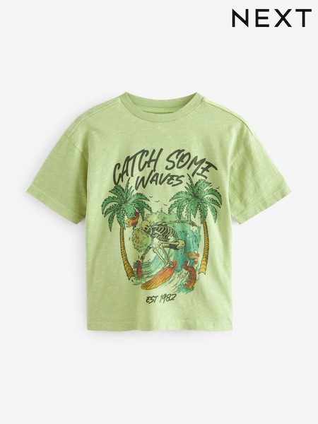 Green Surf Skeleton Relaxed Fit Washed Short Sleeve T-Shirt (3-16yrs) (N17944) | €7 - €10