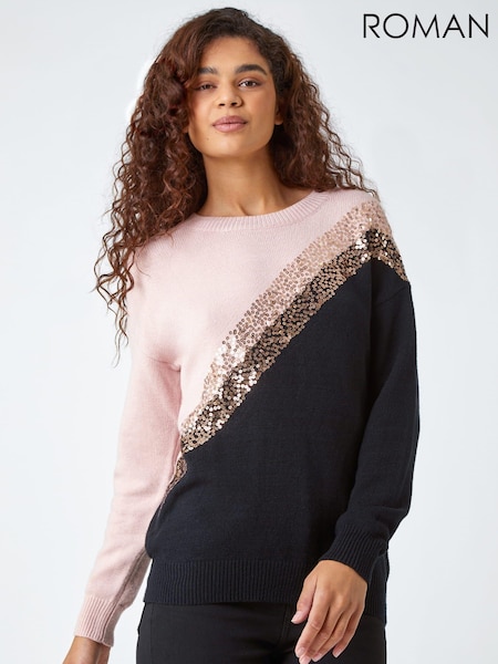 Roman Black Sequin Embellished Colourblock Jumper (N18084) | €24