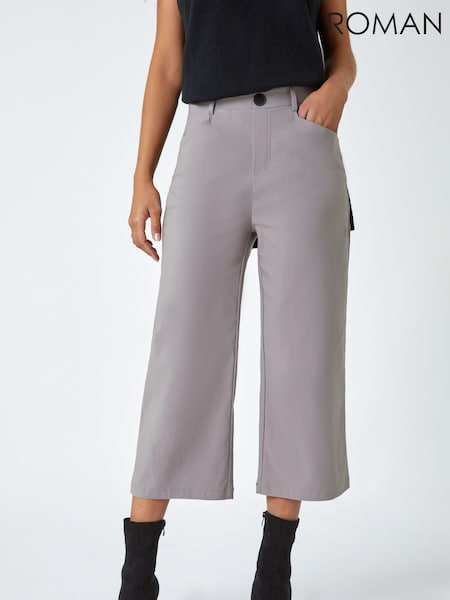 אפור בהיר - Roman Cropped Stretch Culottes (N18097) | ‏201‏₪