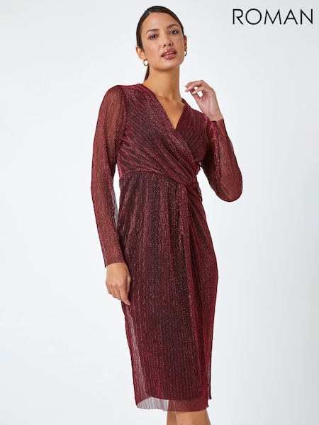 Roman Red Metallic Shimmer Midi Wrap Dress (N18117) | €38