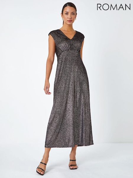 Roman Black Velvet Sparkle Stretch Maxi Dress (N18120) | €34