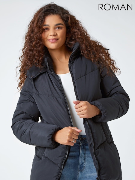 Roman Black Hooded Padded Short Coat (N18122) | €41.50