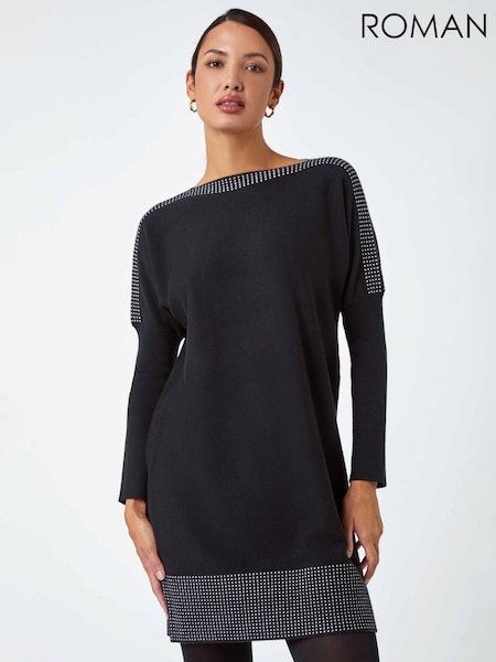 Roman Black Contrast Spot Border Knit Jumper Dress (N18153) | €44